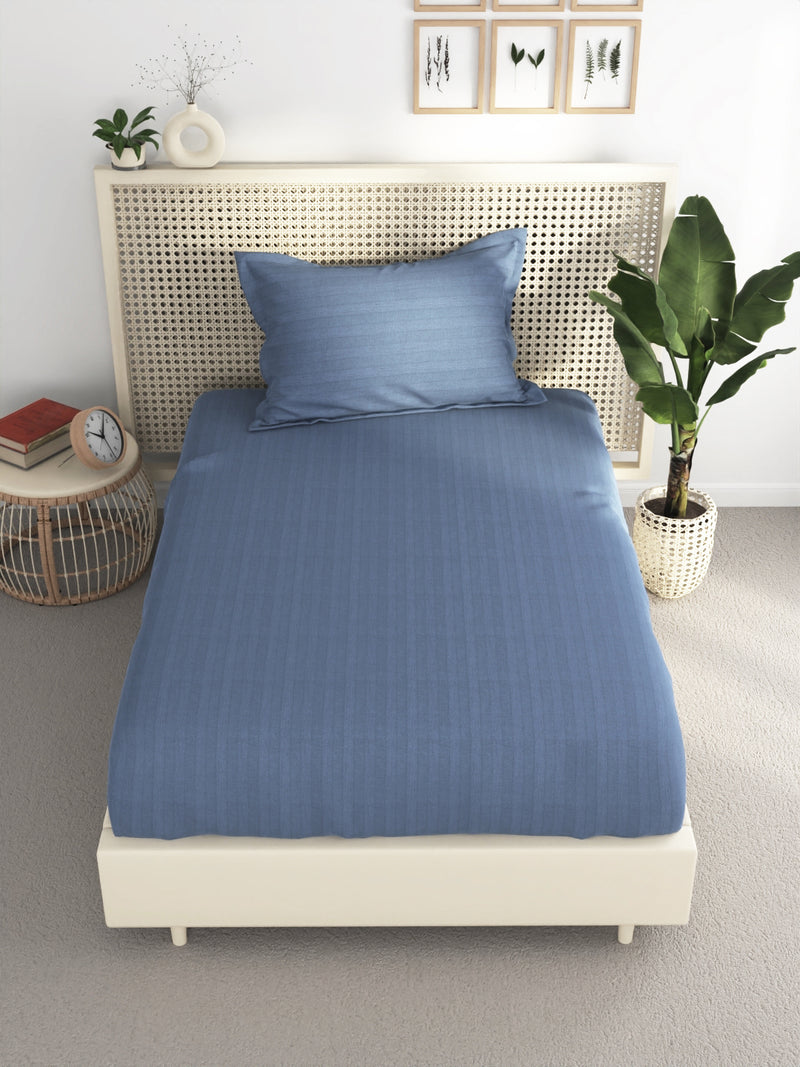 Super Soft 100% Egyptian Cotton Satin Stripe Single Bedsheet With 1 Pillow Cover <small> (solid-jeanblue)</small>