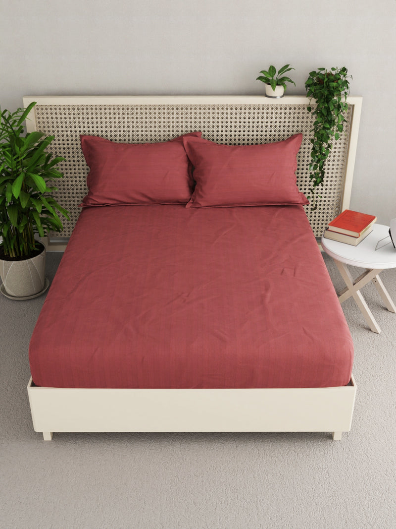 Super Soft 100% Egyptian Cotton Satin Stripe Xl King Double Bedsheet With 2 Pillow Covers <small> (solid-rust)</small>