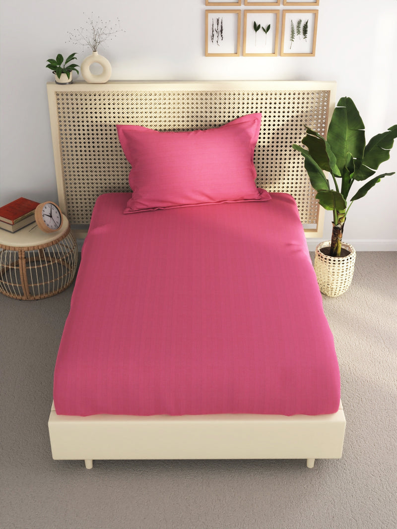 Super Soft 100% Egyptian Cotton Satin Stripe Single Bedsheet With 1 Pillow Cover <small> (solid-roseberry)</small>