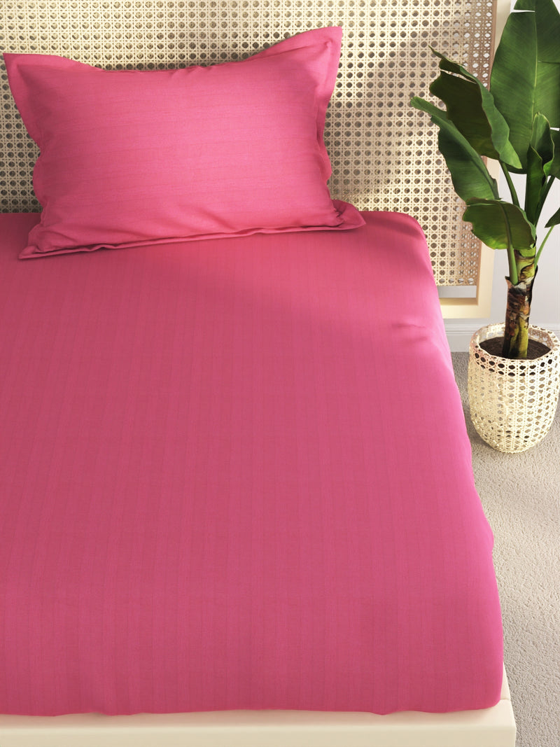 Super Soft 100% Egyptian Cotton Satin Stripe Single Bedsheet With 1 Pillow Cover <small> (solid-roseberry)</small>