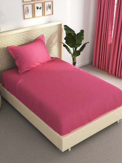 Super Soft 100% Egyptian Cotton Satin Stripe Single Bedsheet With 1 Pillow Cover <small> (solid-roseberry)</small>