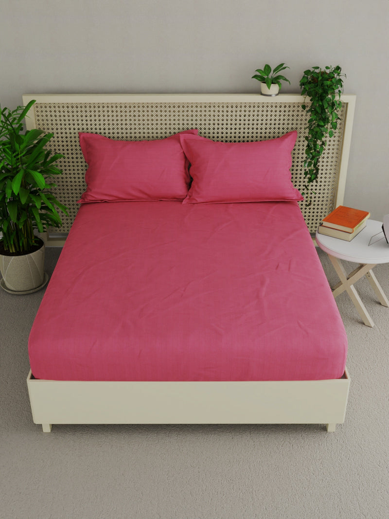 Super Soft 100% Egyptian Cotton Satin Stripe Xl King Double Bedsheet With 2 Pillow Covers <small> (solid-roseberry)</small>