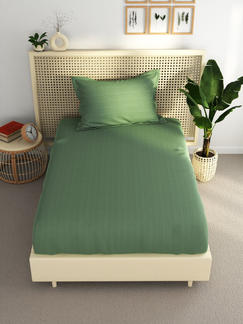 Super Soft 100% Egyptian Cotton Satin Stripe Single Bedsheet With 1 Pillow Cover <small> (solid-moss)</small>