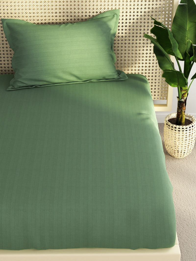 Super Soft 100% Egyptian Cotton Satin Stripe Single Bedsheet With 1 Pillow Cover <small> (solid-moss)</small>