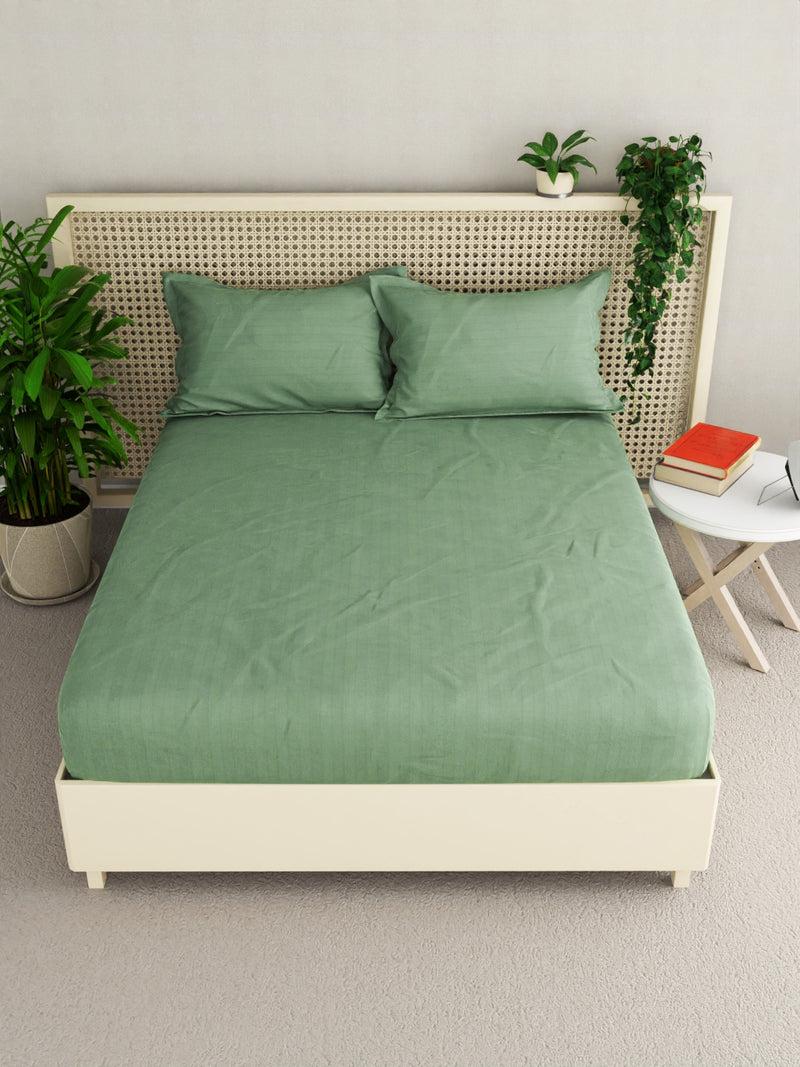 Super Soft 100% Egyptian Cotton Satin Stripe Xl King Double Bedsheet With 2 Pillow Covers <small> (solid-moss)</small>