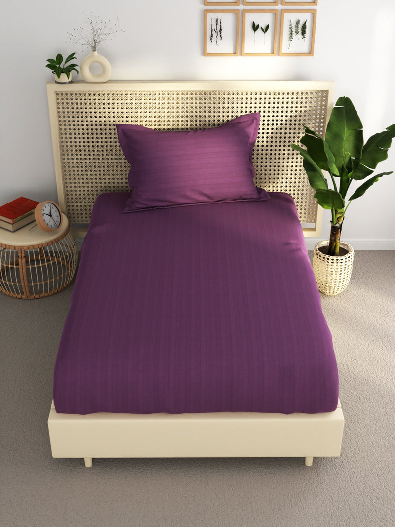 Super Soft 100% Egyptian Cotton Satin Stripe Single Bedsheet With 1 Pillow Cover <small> (solid-plum)</small>