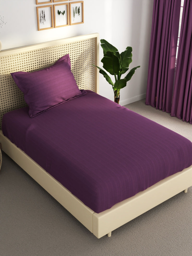 Super Soft 100% Egyptian Cotton Satin Stripe Single Bedsheet With 1 Pillow Cover <small> (solid-plum)</small>