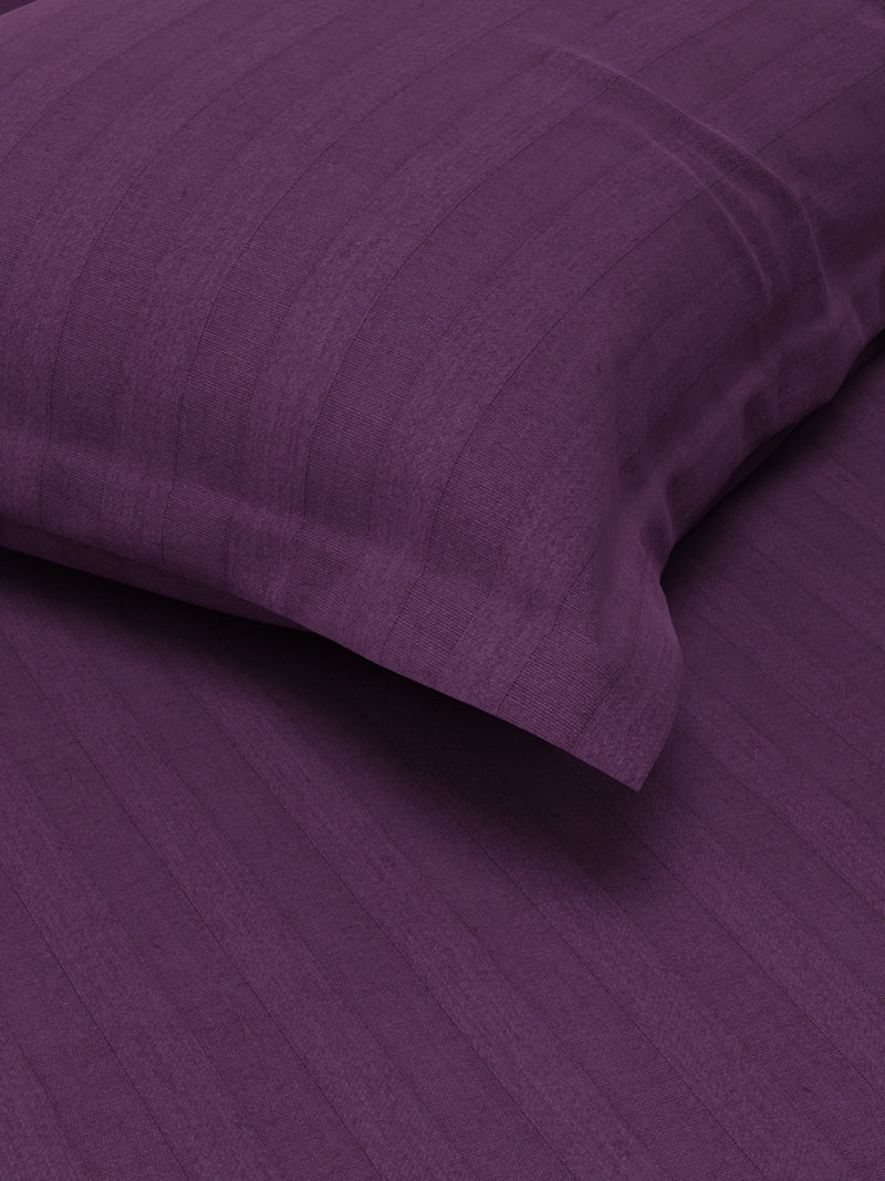 Super Soft 100% Egyptian Cotton Satin Stripe Single Bedsheet With 1 Pillow Cover <small> (solid-plum)</small>