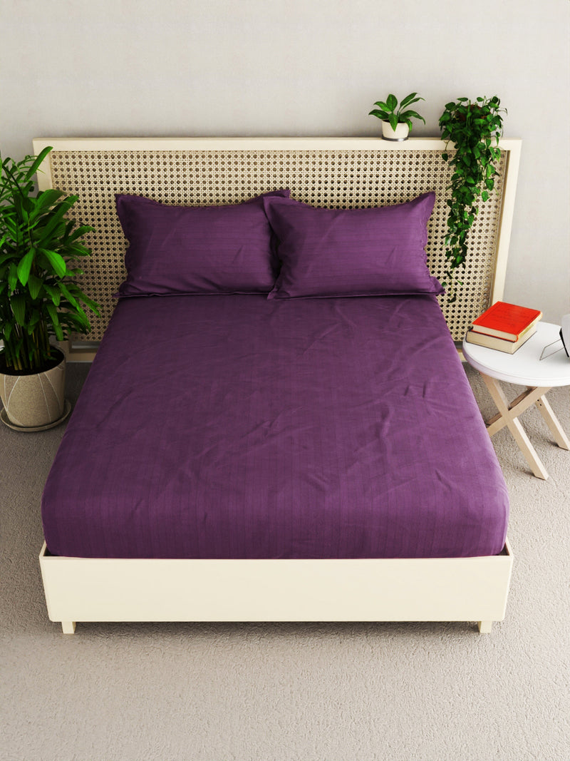 Super Soft 100% Egyptian Cotton Satin Stripe Xl King Double Bedsheet With 2 Pillow Covers <small> (solid-plum)</small>