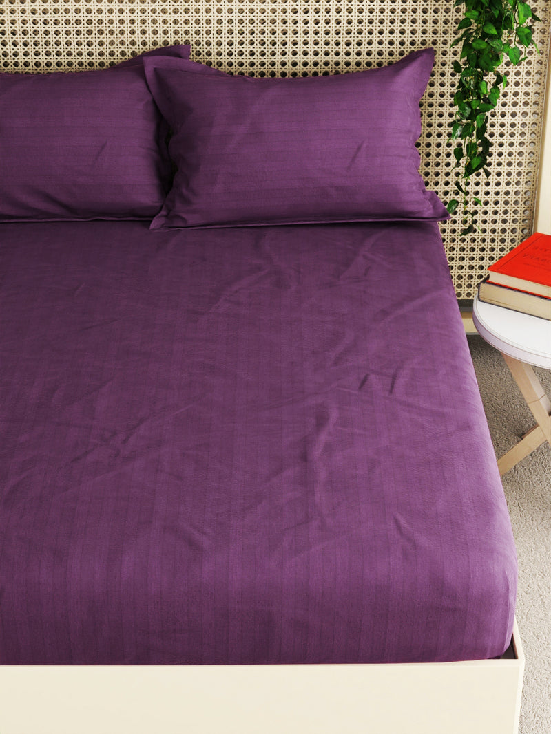 Super Soft 100% Egyptian Cotton Satin Stripe Xl King Double Bedsheet With 2 Pillow Covers <small> (solid-plum)</small>