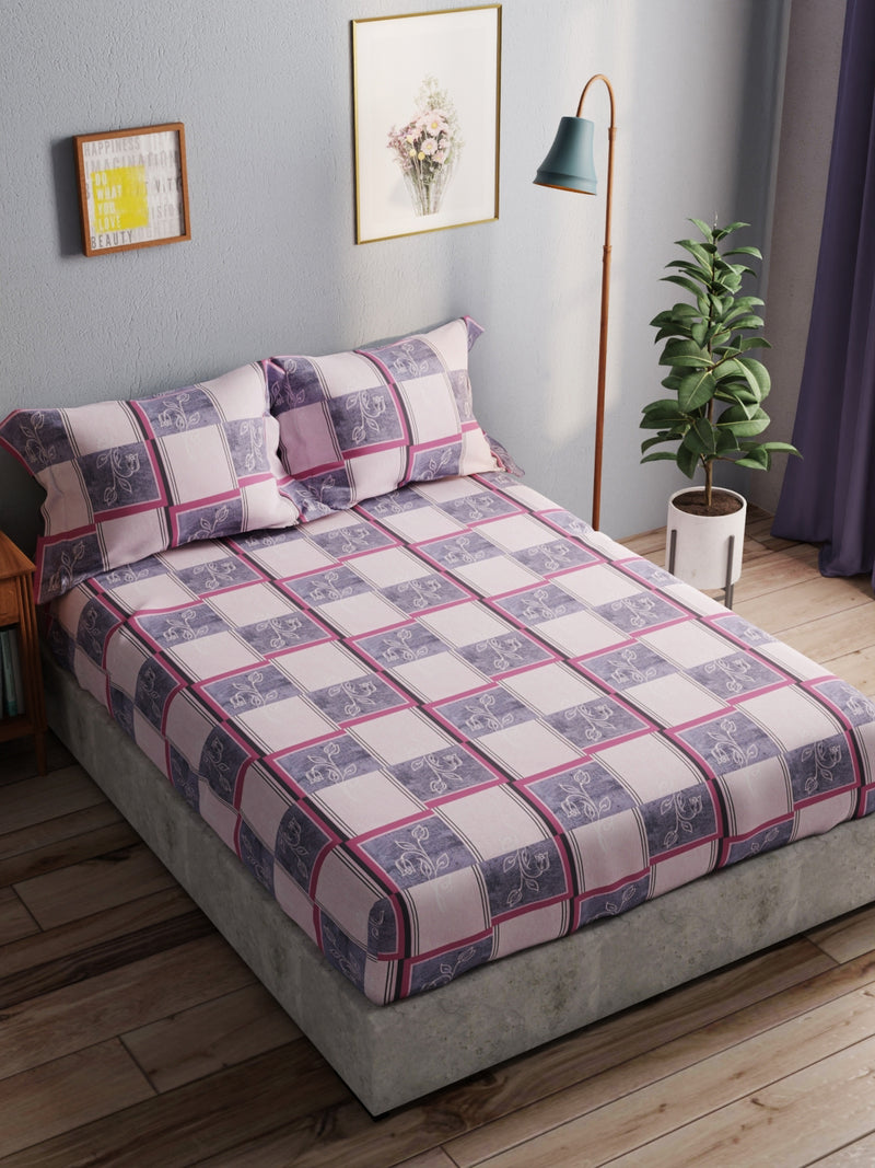 100% Pure Cotton Double Bedsheet With 2 Pillow Covers <small> (checks-grape)</small>