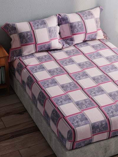 100% Pure Cotton Double Bedsheet With 2 Pillow Covers <small> (checks-grape)</small>