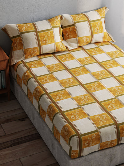 100% Pure Cotton Double Bedsheet With 2 Pillow Covers <small> (checks-mustard)</small>