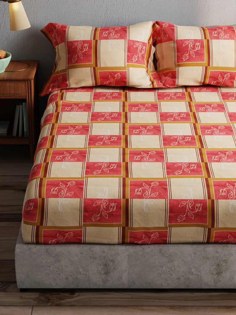 100% Pure Cotton Double Bedsheet With 2 Pillow Covers <small> (checks-red)</small>