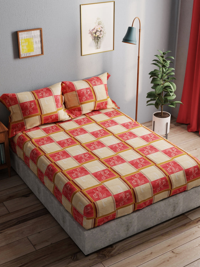 100% Pure Cotton Double Bedsheet With 2 Pillow Covers <small> (checks-red)</small>