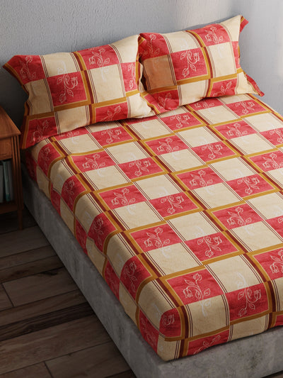 100% Pure Cotton Double Bedsheet With 2 Pillow Covers <small> (checks-red)</small>