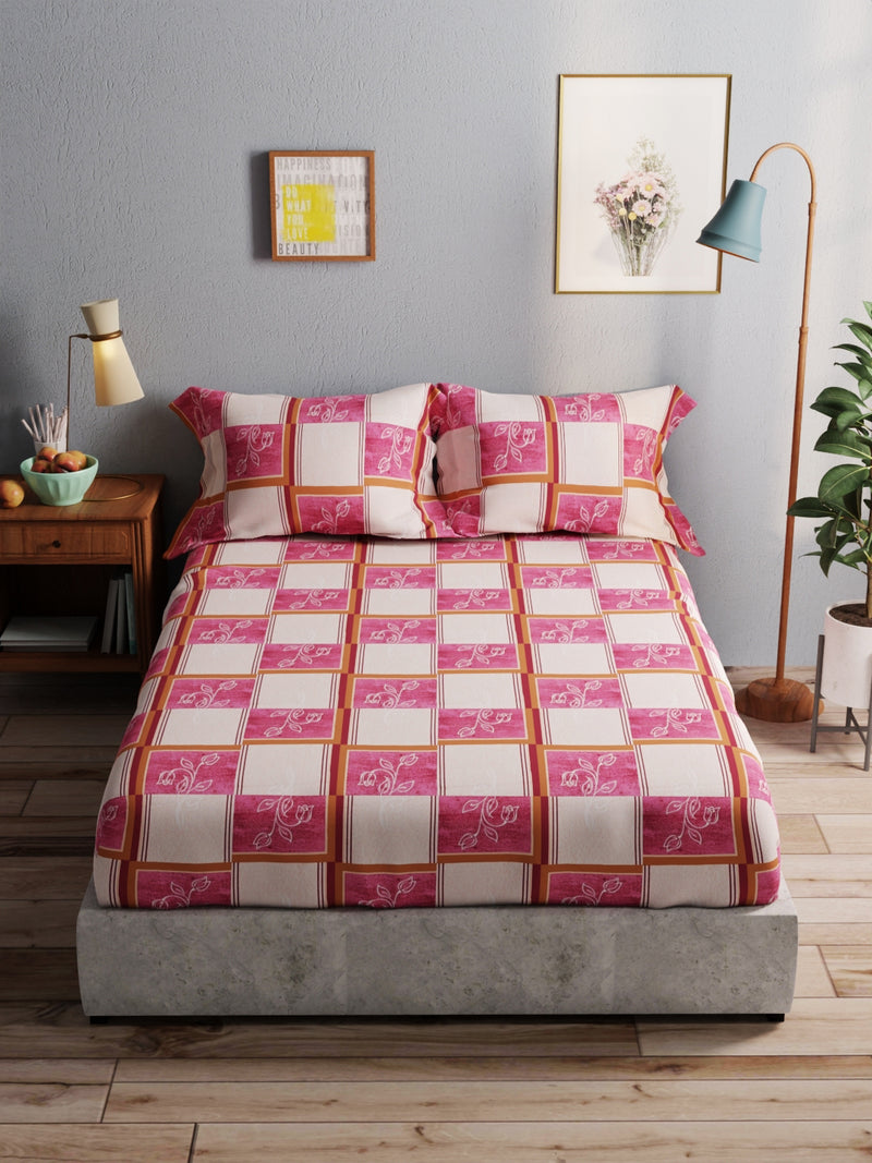 100% Pure Cotton Double Bedsheet With 2 Pillow Covers <small> (checks-pink)</small>