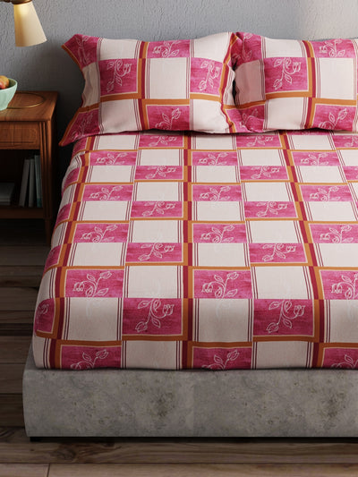 100% Pure Cotton Double Bedsheet With 2 Pillow Covers <small> (checks-pink)</small>