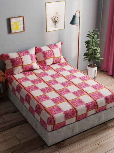 100% Pure Cotton Double Bedsheet With 2 Pillow Covers <small> (checks-pink)</small>