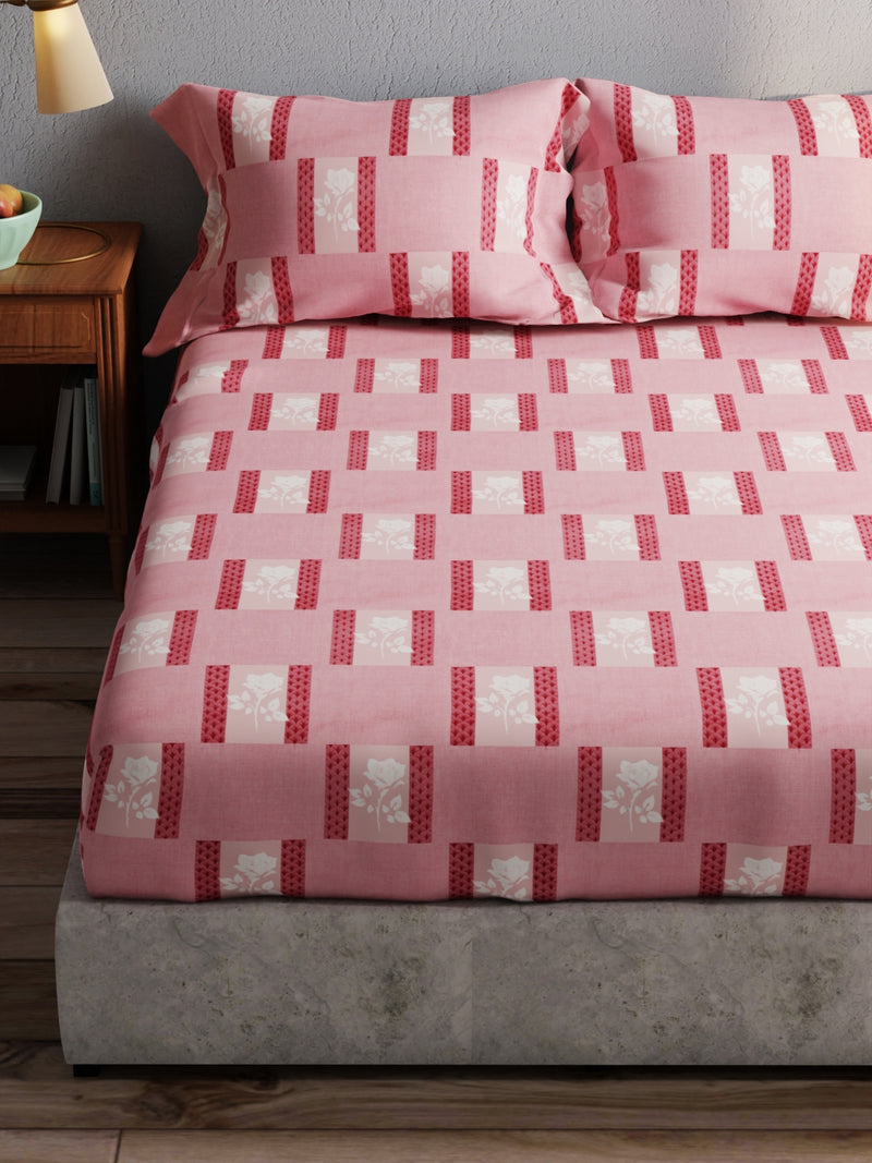 100% Pure Cotton Double Bedsheet With 2 Pillow Covers <small> (geometric-pink)</small>