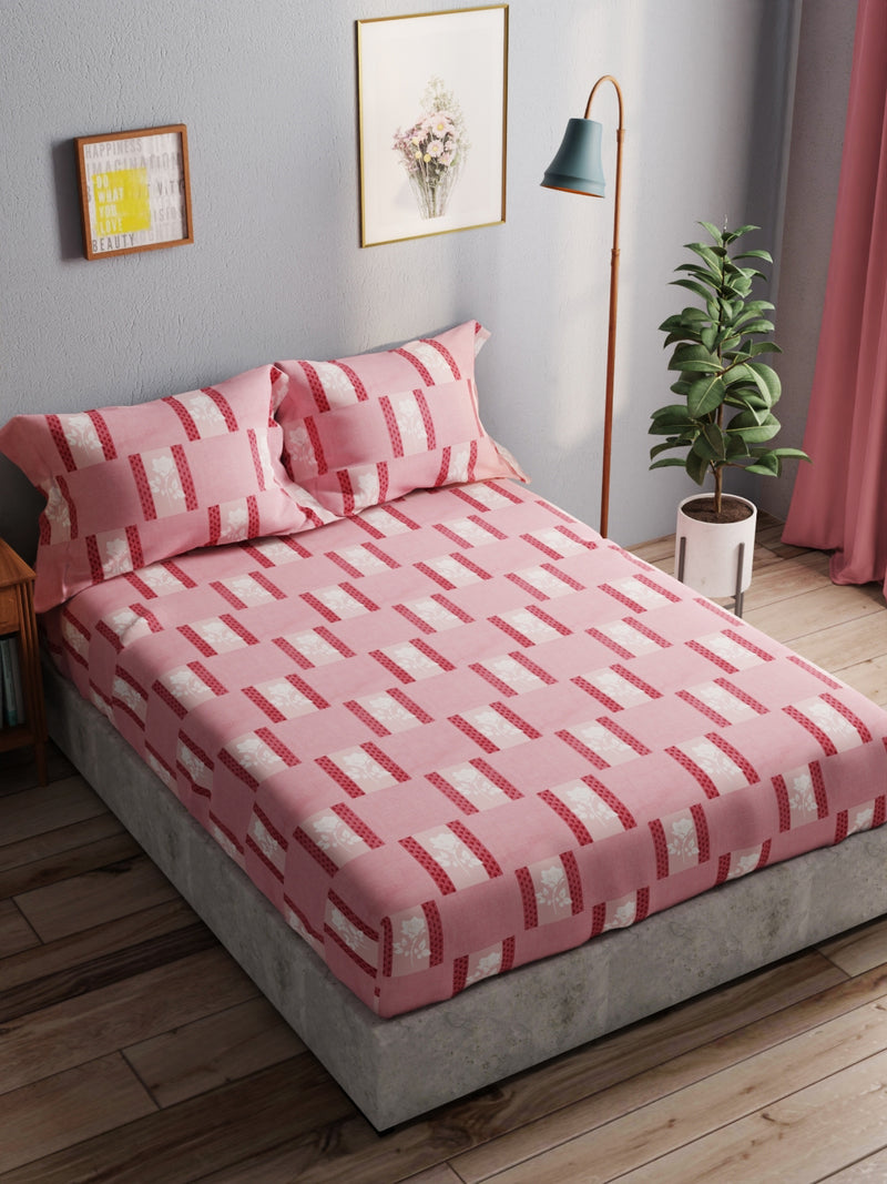 100% Pure Cotton Double Bedsheet With 2 Pillow Covers <small> (geometric-pink)</small>