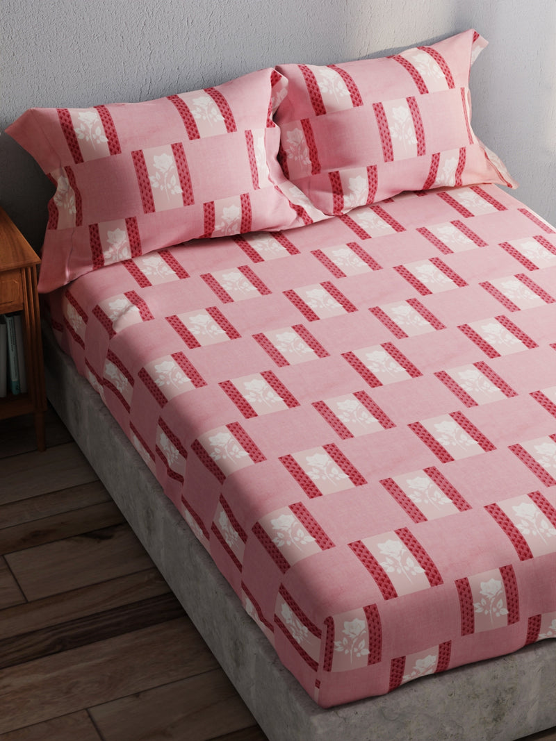 100% Pure Cotton Double Bedsheet With 2 Pillow Covers <small> (geometric-pink)</small>