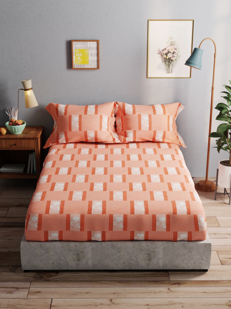 100% Pure Cotton Double Bedsheet With 2 Pillow Covers <small> (geometric-rust)</small>