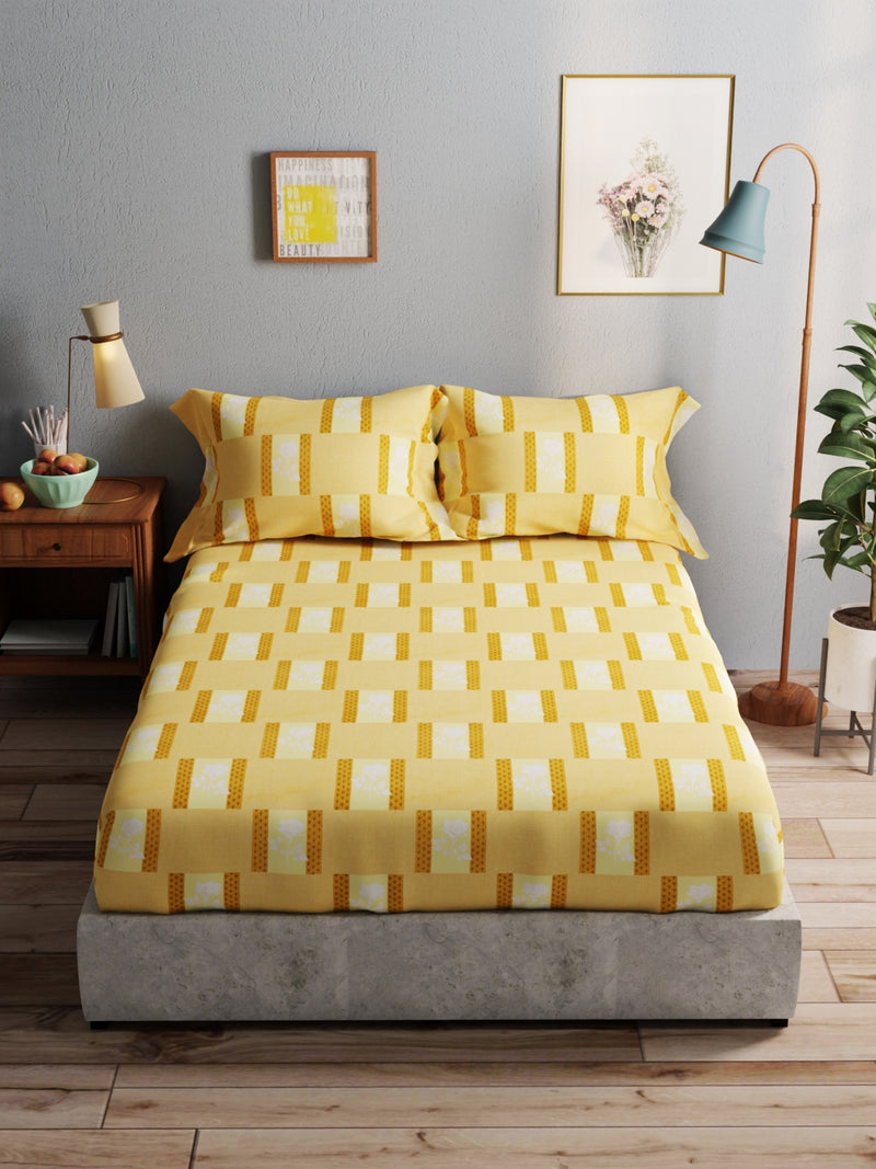 100% Pure Cotton Double Bedsheet With 2 Pillow Covers <small> (geometric-mustard)</small>