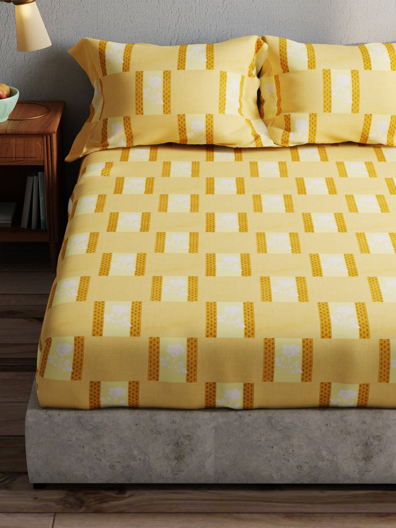 100% Pure Cotton Double Bedsheet With 2 Pillow Covers <small> (geometric-mustard)</small>