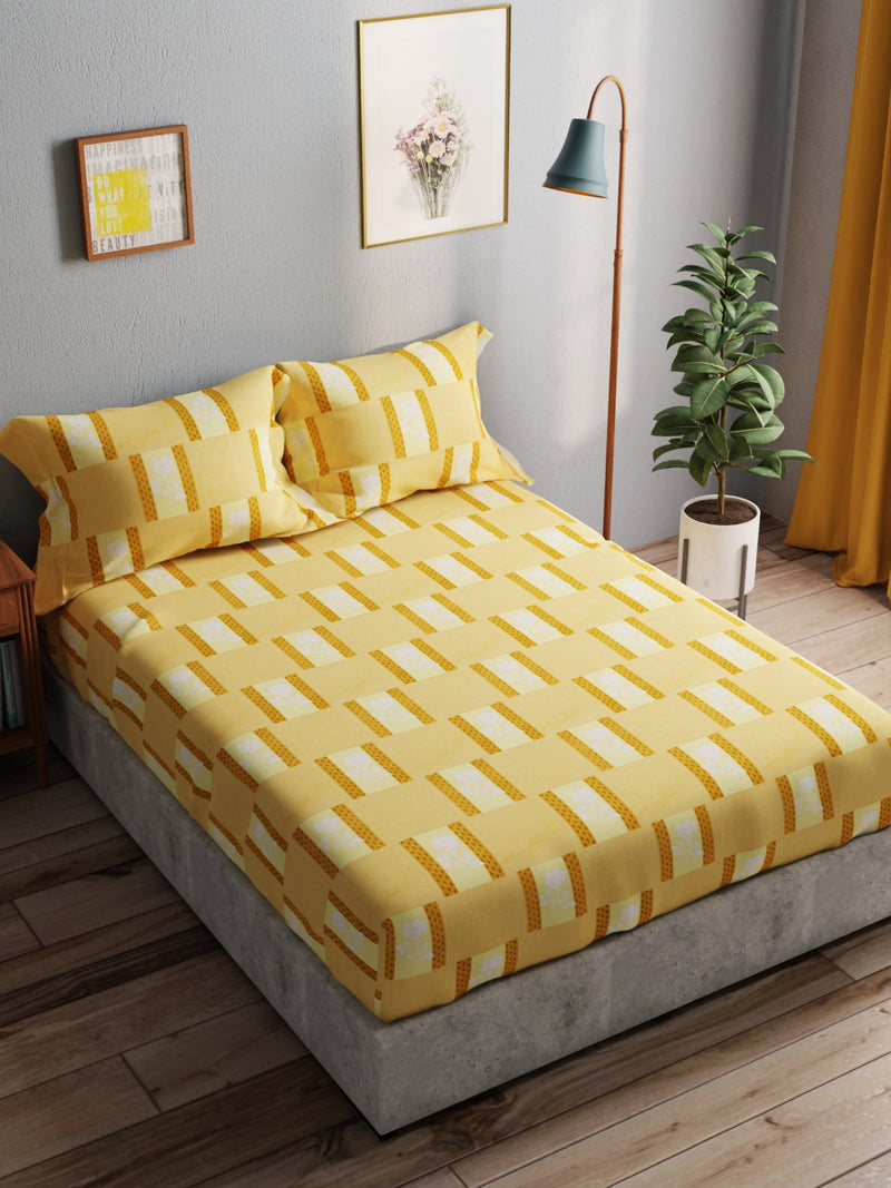 100% Pure Cotton Double Bedsheet With 2 Pillow Covers <small> (geometric-mustard)</small>