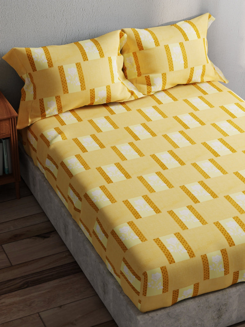 100% Pure Cotton Double Bedsheet With 2 Pillow Covers <small> (geometric-mustard)</small>