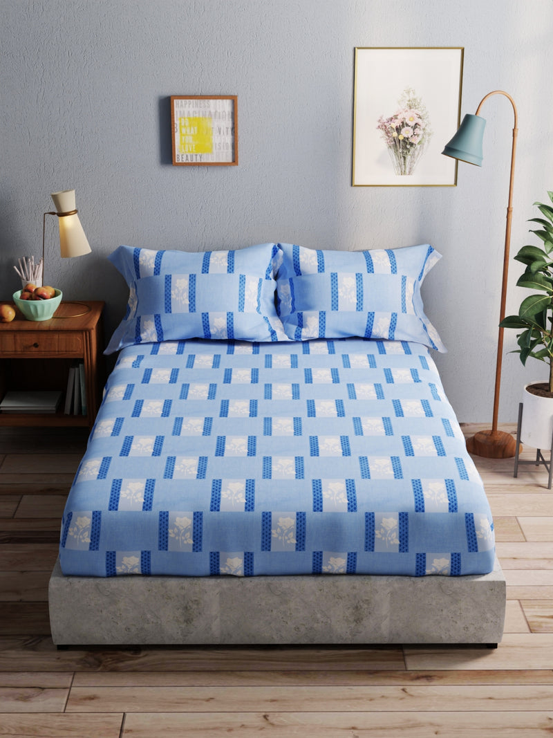 100% Pure Cotton Double Bedsheet With 2 Pillow Covers <small> (geometric-blue)</small>