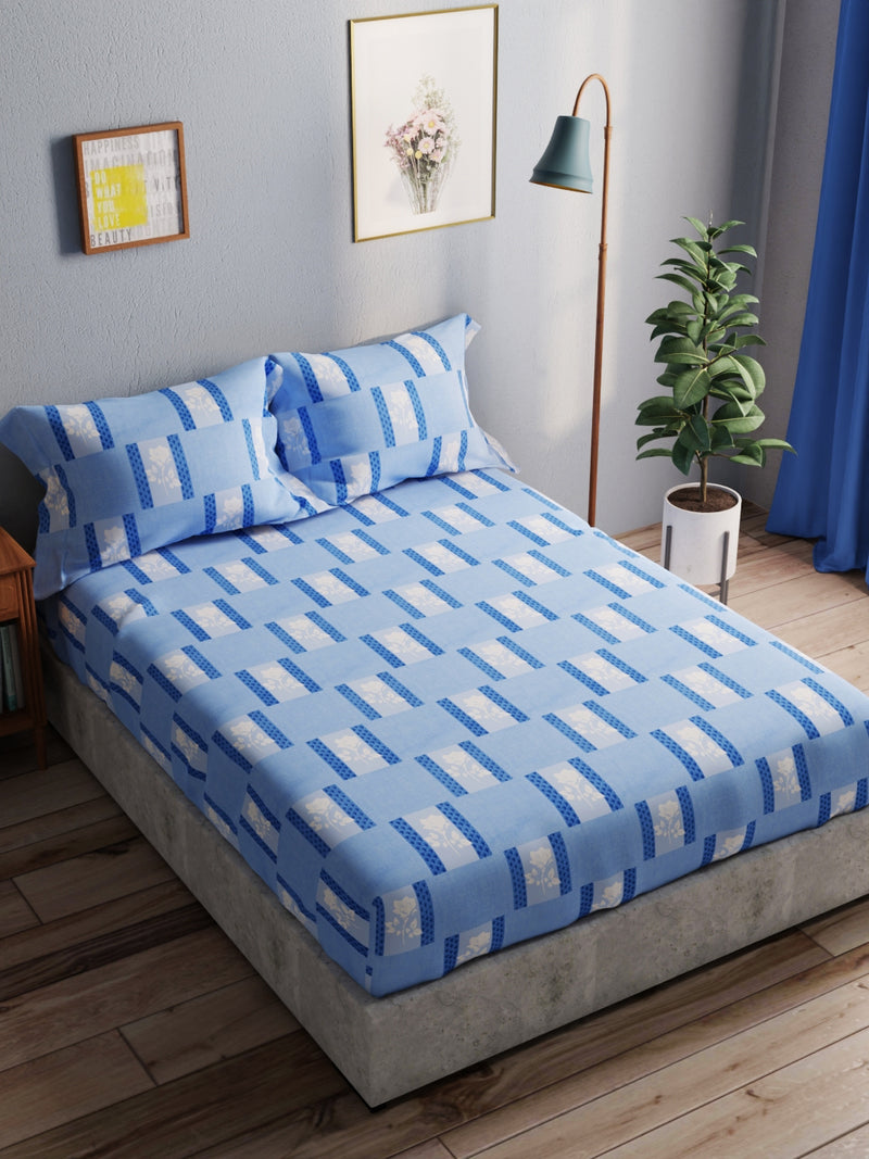 100% Pure Cotton Double Bedsheet With 2 Pillow Covers <small> (geometric-blue)</small>