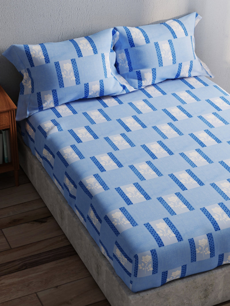 100% Pure Cotton Double Bedsheet With 2 Pillow Covers <small> (geometric-blue)</small>