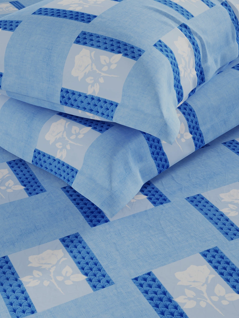 100% Pure Cotton Double Bedsheet With 2 Pillow Covers <small> (geometric-blue)</small>