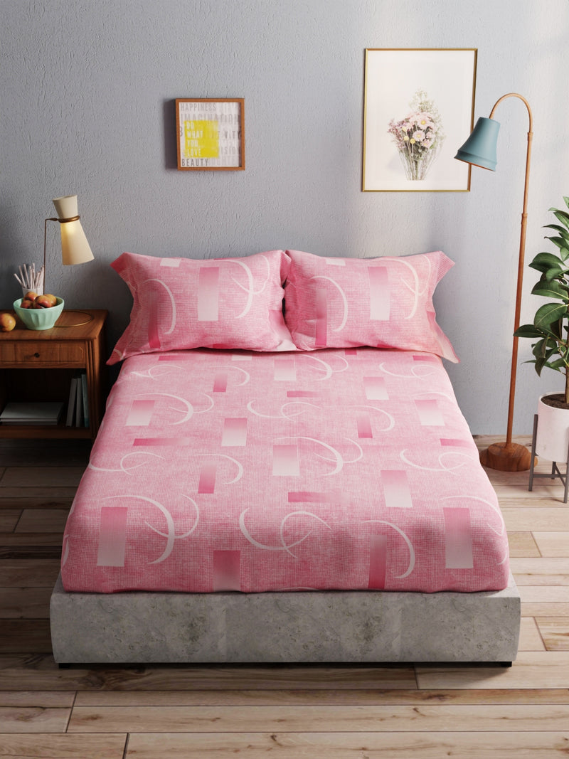 100% Pure Cotton Double Bedsheet With 2 Pillow Covers <small> (geometric-pink)</small>