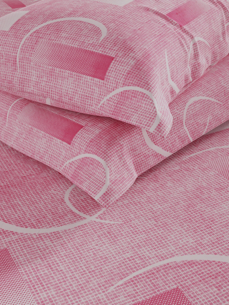 100% Pure Cotton Double Bedsheet With 2 Pillow Covers <small> (geometric-pink)</small>