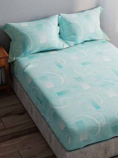 100% Pure Cotton Double Bedsheet With 2 Pillow Covers <small> (geometric-blue)</small>