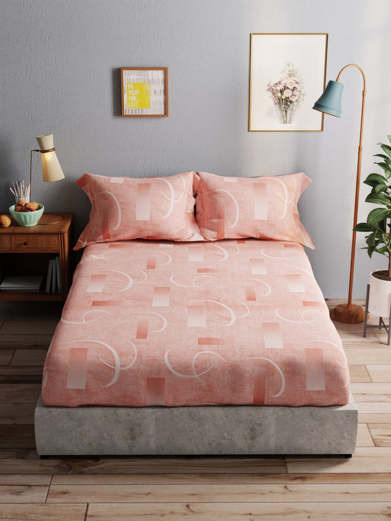 100% Pure Cotton Double Bedsheet With 2 Pillow Covers <small> (geometric-peach)</small>