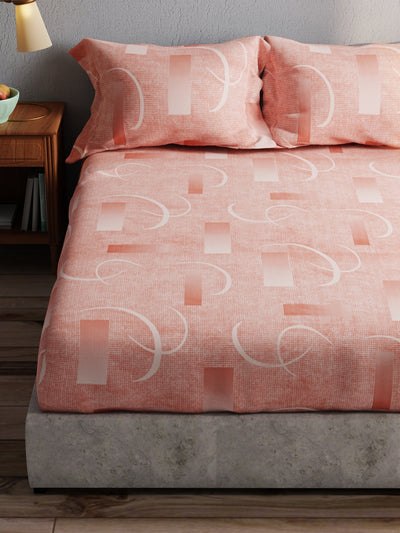 100% Pure Cotton Double Bedsheet With 2 Pillow Covers <small> (geometric-peach)</small>