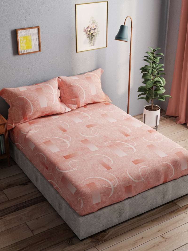 100% Pure Cotton Double Bedsheet With 2 Pillow Covers <small> (geometric-peach)</small>