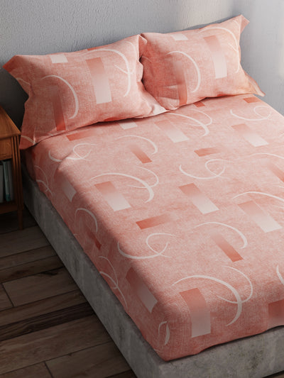 100% Pure Cotton Double Bedsheet With 2 Pillow Covers <small> (geometric-peach)</small>