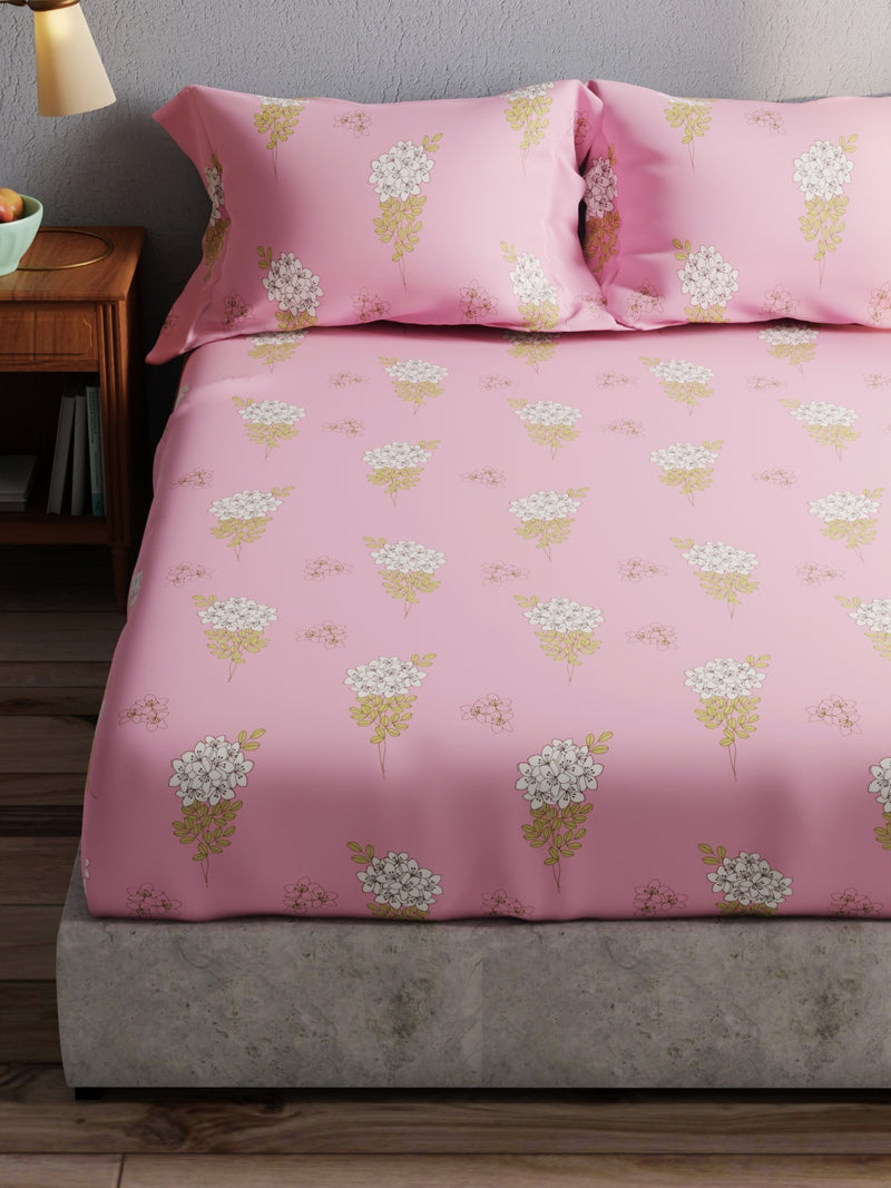 100% Pure Cotton Double Bedsheet With 2 Pillow Covers <small> (floral-pink)</small>