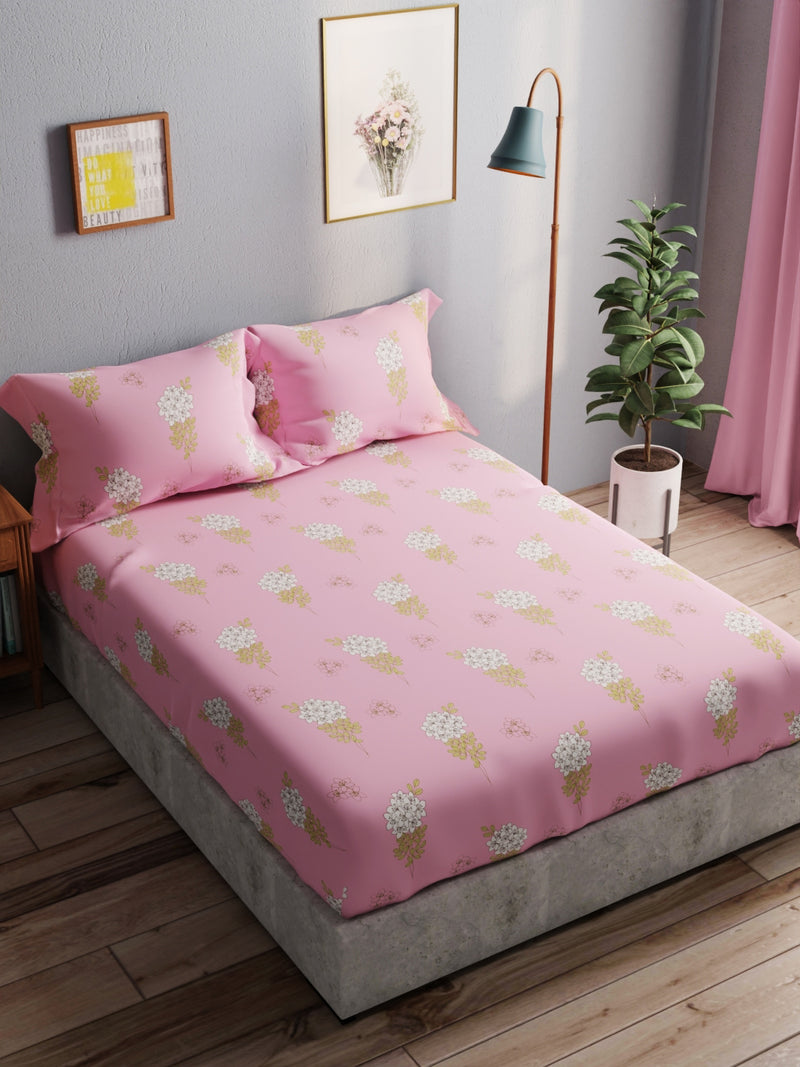 100% Pure Cotton Double Bedsheet With 2 Pillow Covers <small> (floral-pink)</small>