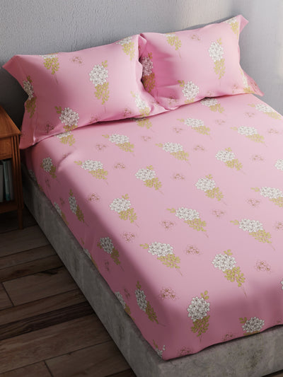 100% Pure Cotton Double Bedsheet With 2 Pillow Covers <small> (floral-pink)</small>