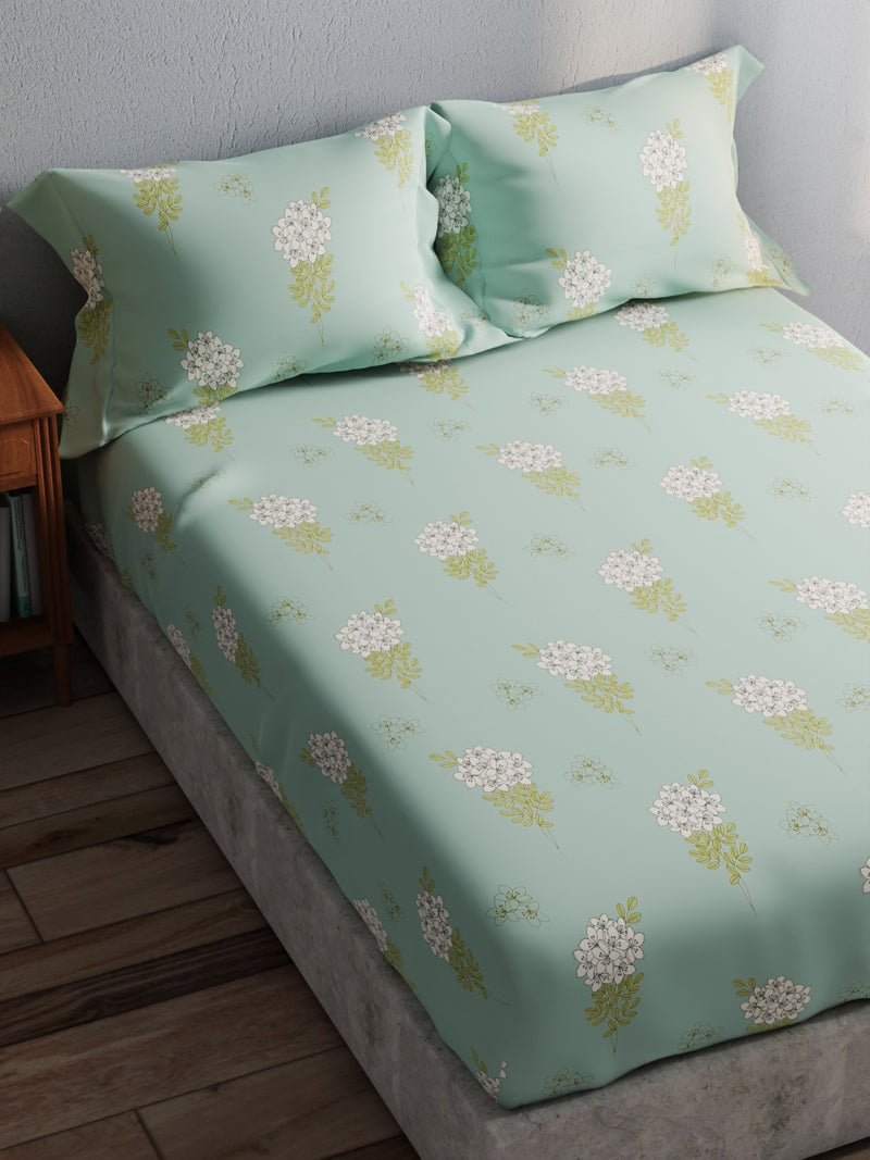 100% Pure Cotton Double Bedsheet With 2 Pillow Covers <small> (floral-green)</small>