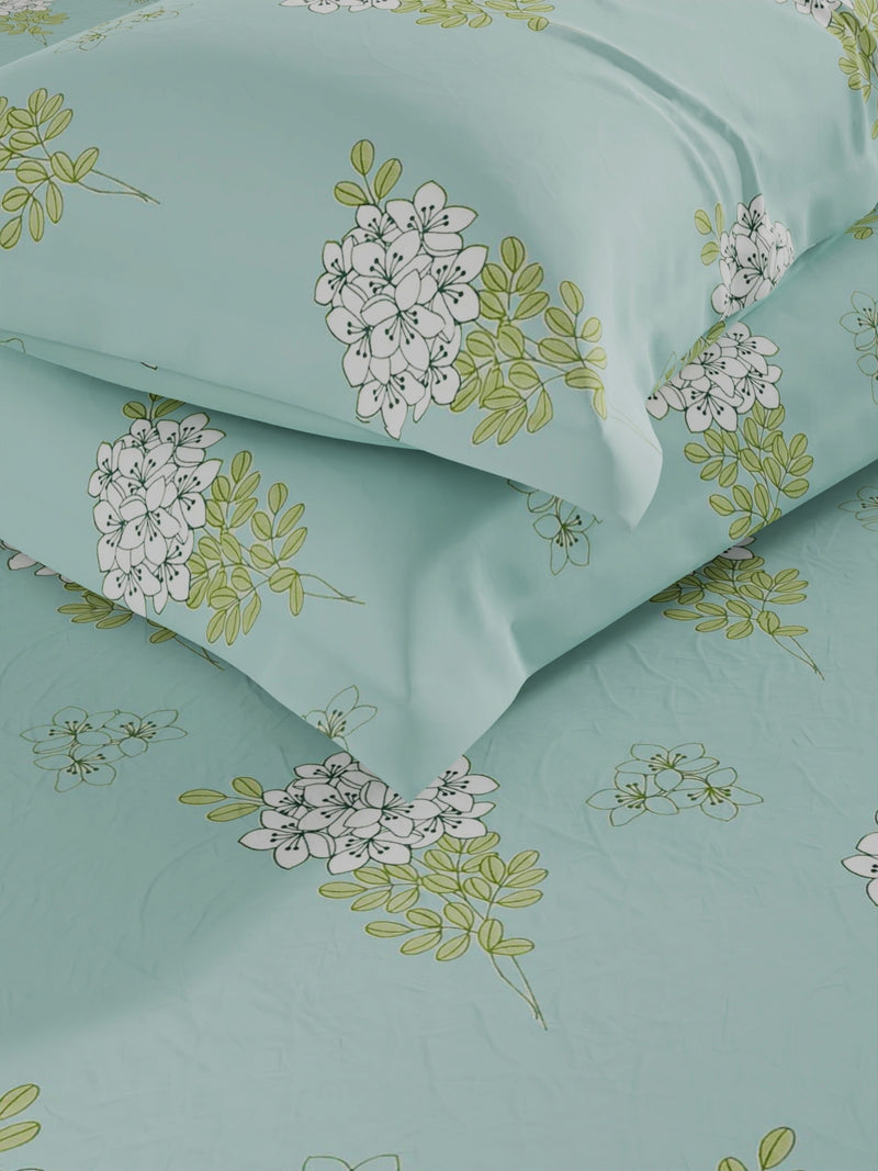 100% Pure Cotton Double Bedsheet With 2 Pillow Covers <small> (floral-green)</small>