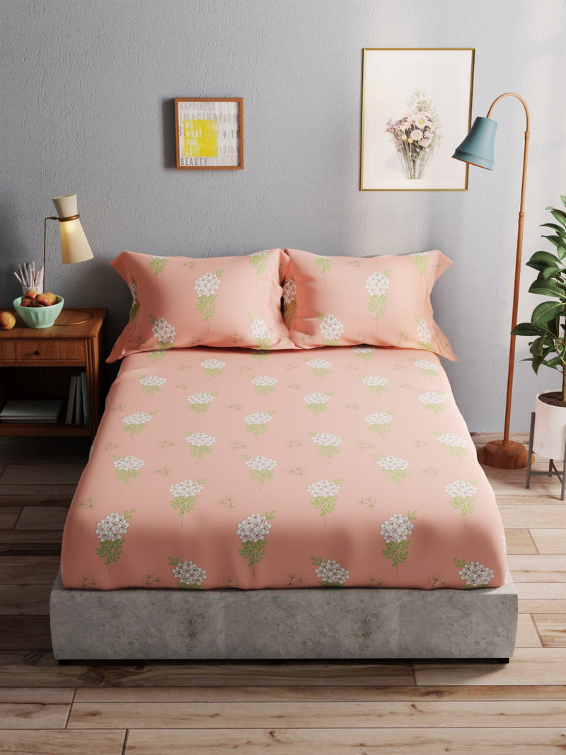 100% Pure Cotton Double Bedsheet With 2 Pillow Covers <small> (floral-peach)</small>