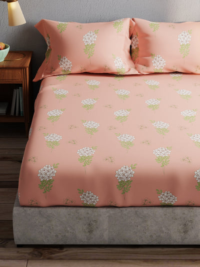 100% Pure Cotton Double Bedsheet With 2 Pillow Covers <small> (floral-peach)</small>