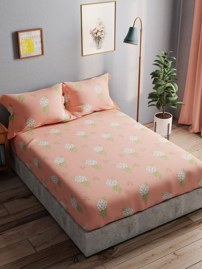 100% Pure Cotton Double Bedsheet With 2 Pillow Covers <small> (floral-peach)</small>